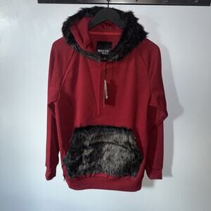 Riflessi Women's New Fashion Sweatshirt Burgundy Faux Fur Size Large